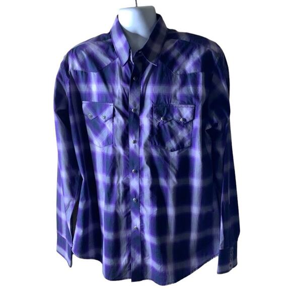 Vintage Wrangler Retro Shirt Mens XL Shadow Plaid Chest Pocket Button Up Preppy - Picture 1 of 7